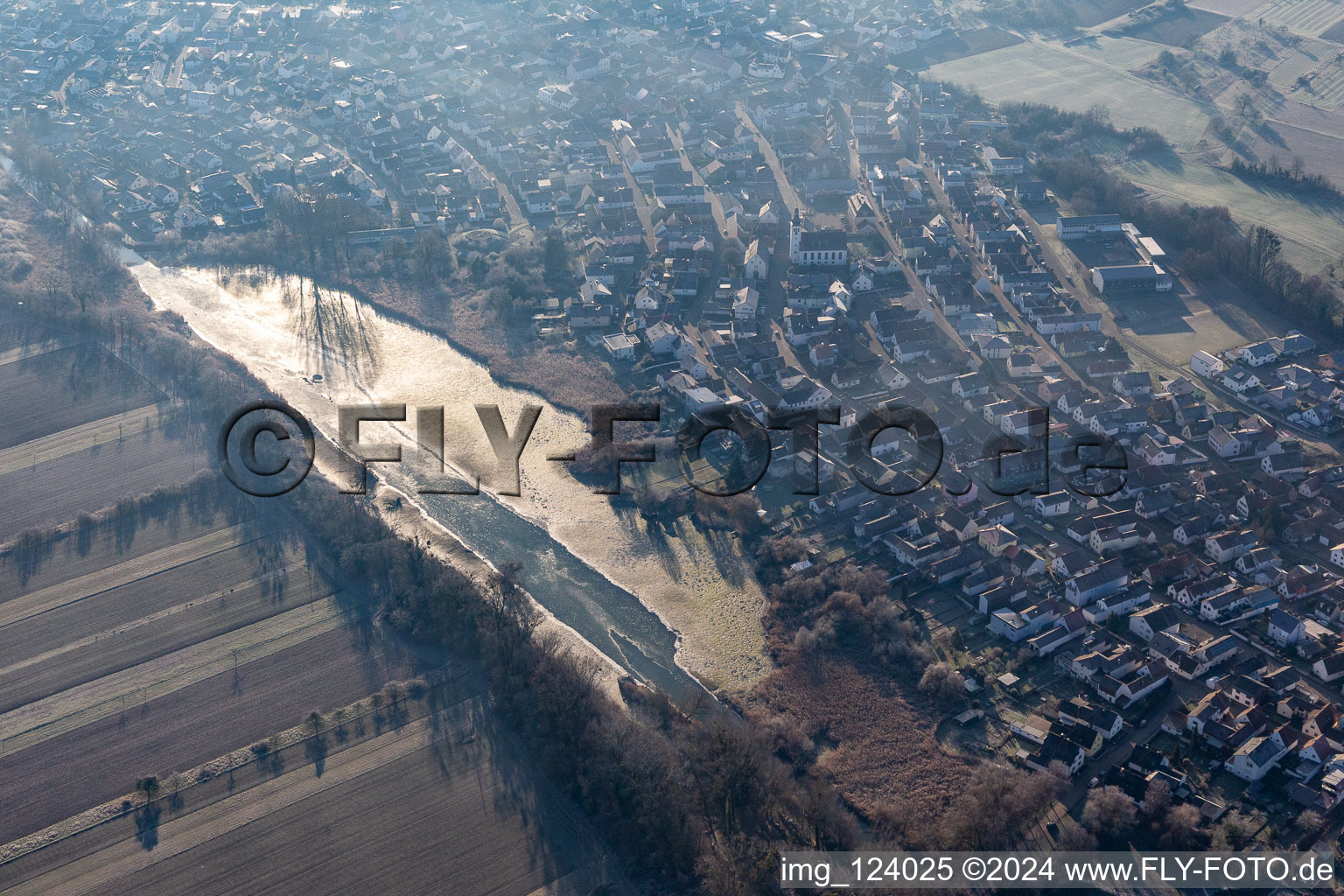 Aerial view of Tank ditch in the district Neuburg in Neuburg am Rhein in the state Rhineland-Palatinate, Germany