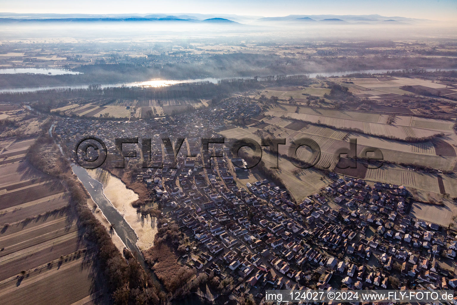 Aerial photograpy of Tank ditch in the district Neuburg in Neuburg am Rhein in the state Rhineland-Palatinate, Germany