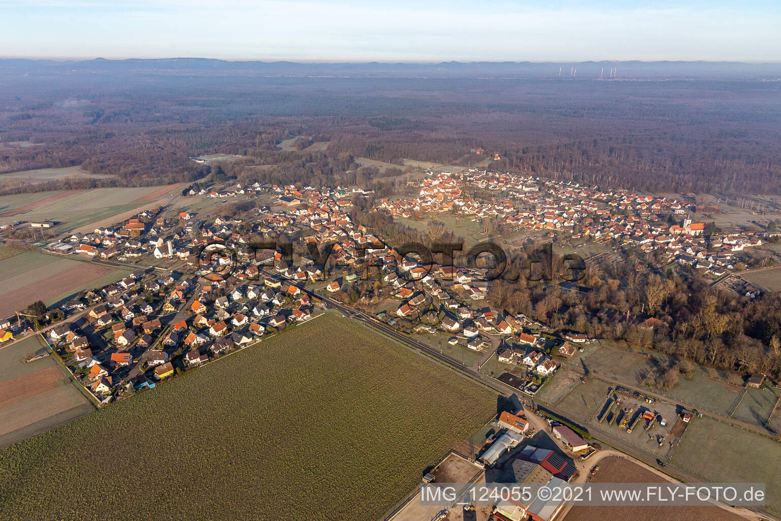 Scheibenhard in the state Bas-Rhin, France from a drone