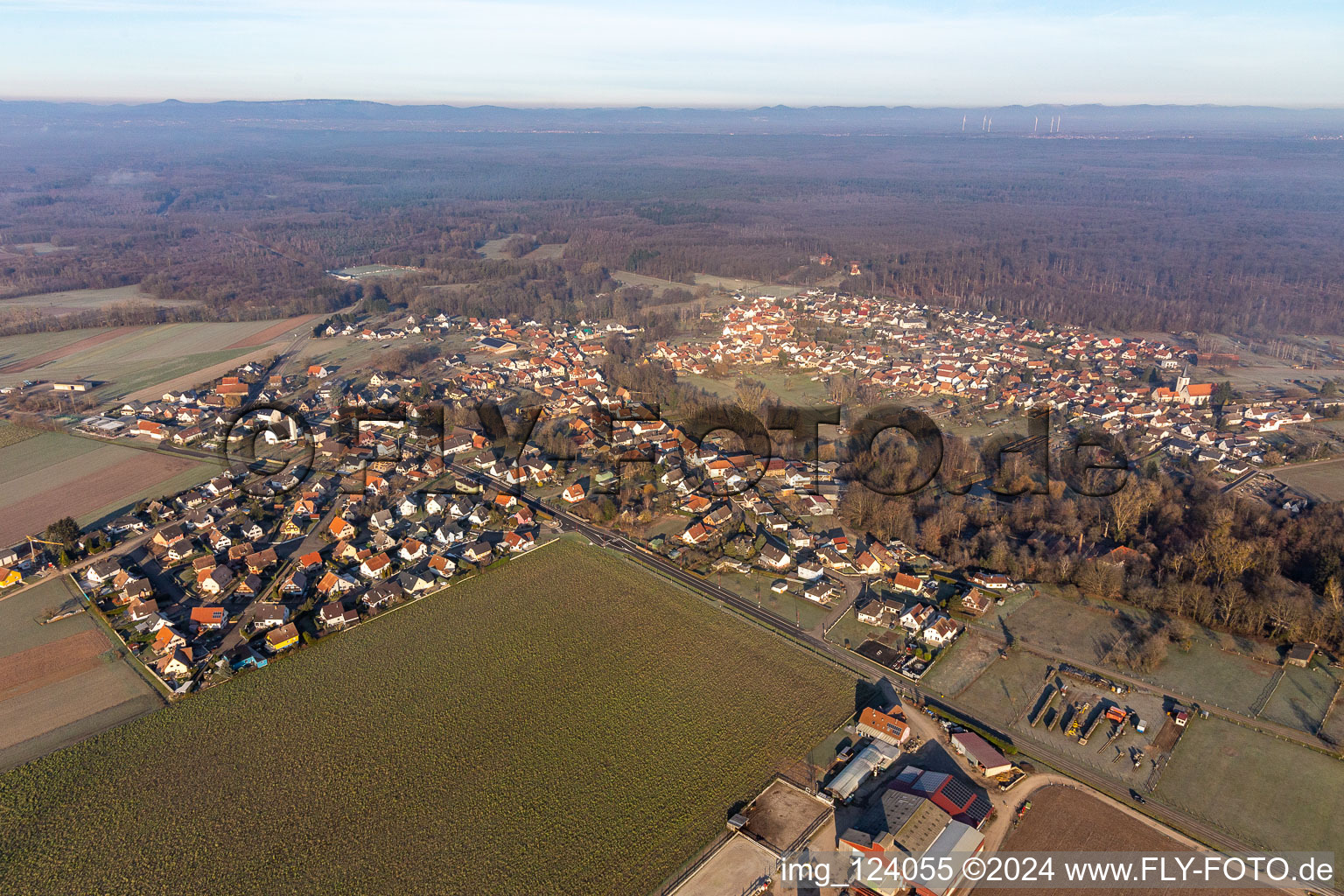 Scheibenhard in the state Bas-Rhin, France from a drone