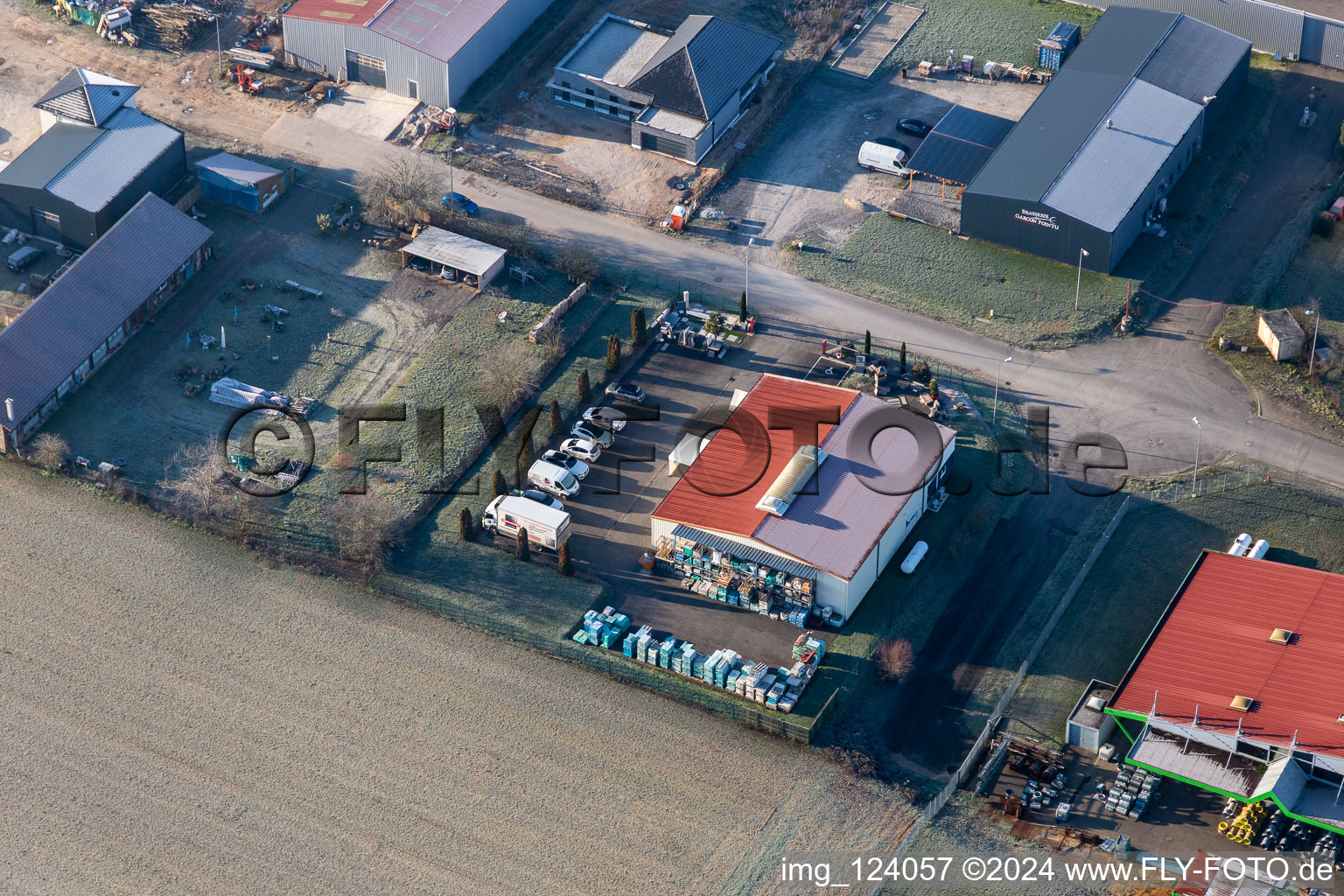 Aerial view of Niederlauterbach in the state Bas-Rhin, France