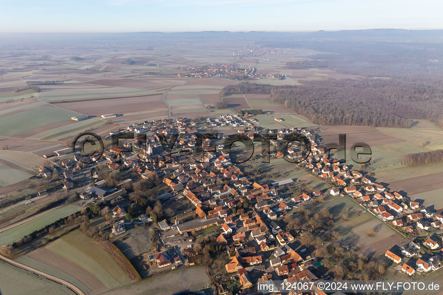 Niederlauterbach in the state Bas-Rhin, France seen from above