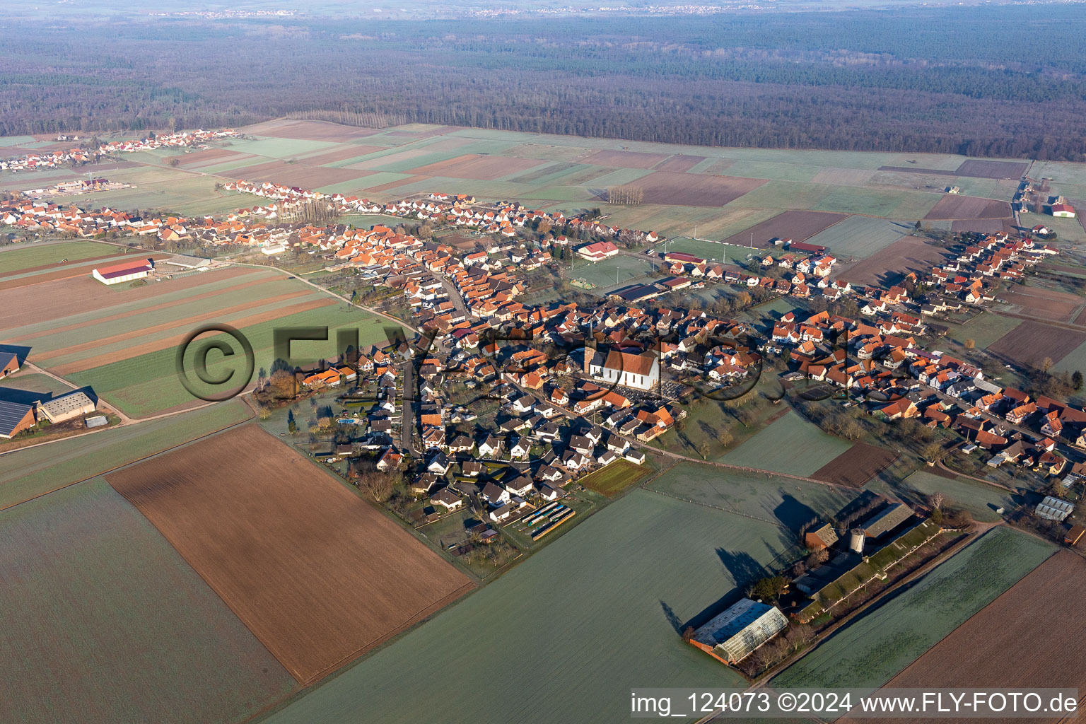 Schleithal in the state Bas-Rhin, France seen from a drone