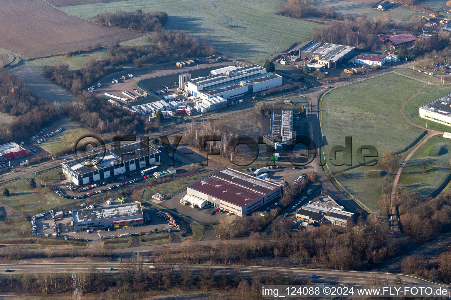 Aerial view of Euromatériaux, Walter Epices, Schiller Medical in the district Altenstadt in Wissembourg in the state Bas-Rhin, France