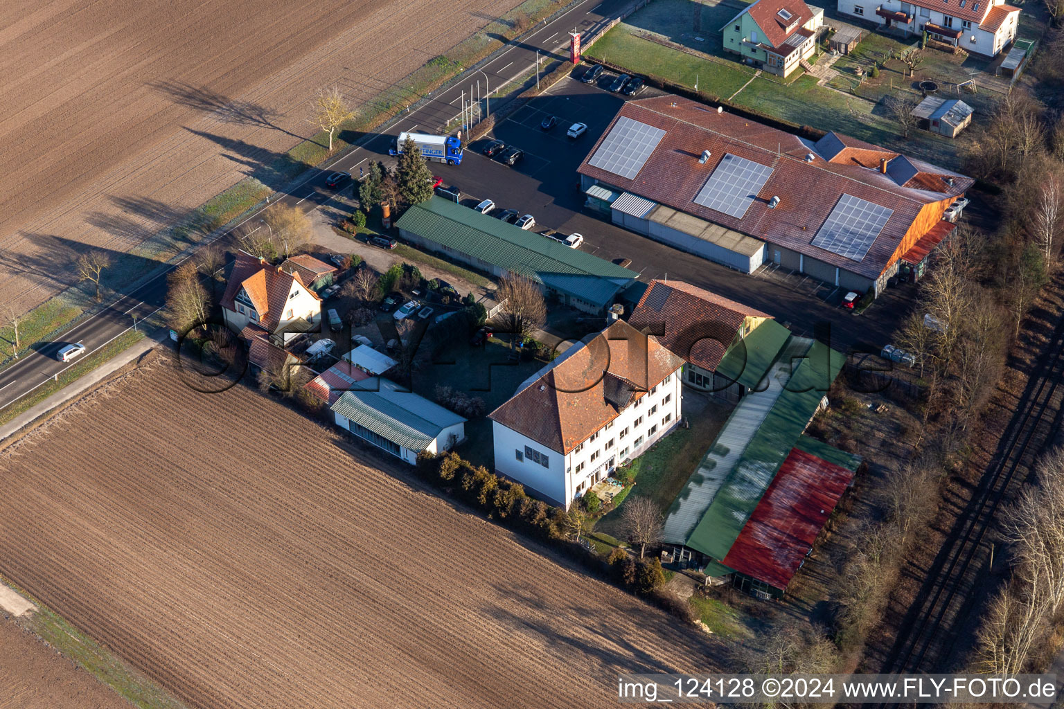 Aerial view of Wasgau Fresh Market in Steinfeld in the state Rhineland-Palatinate, Germany