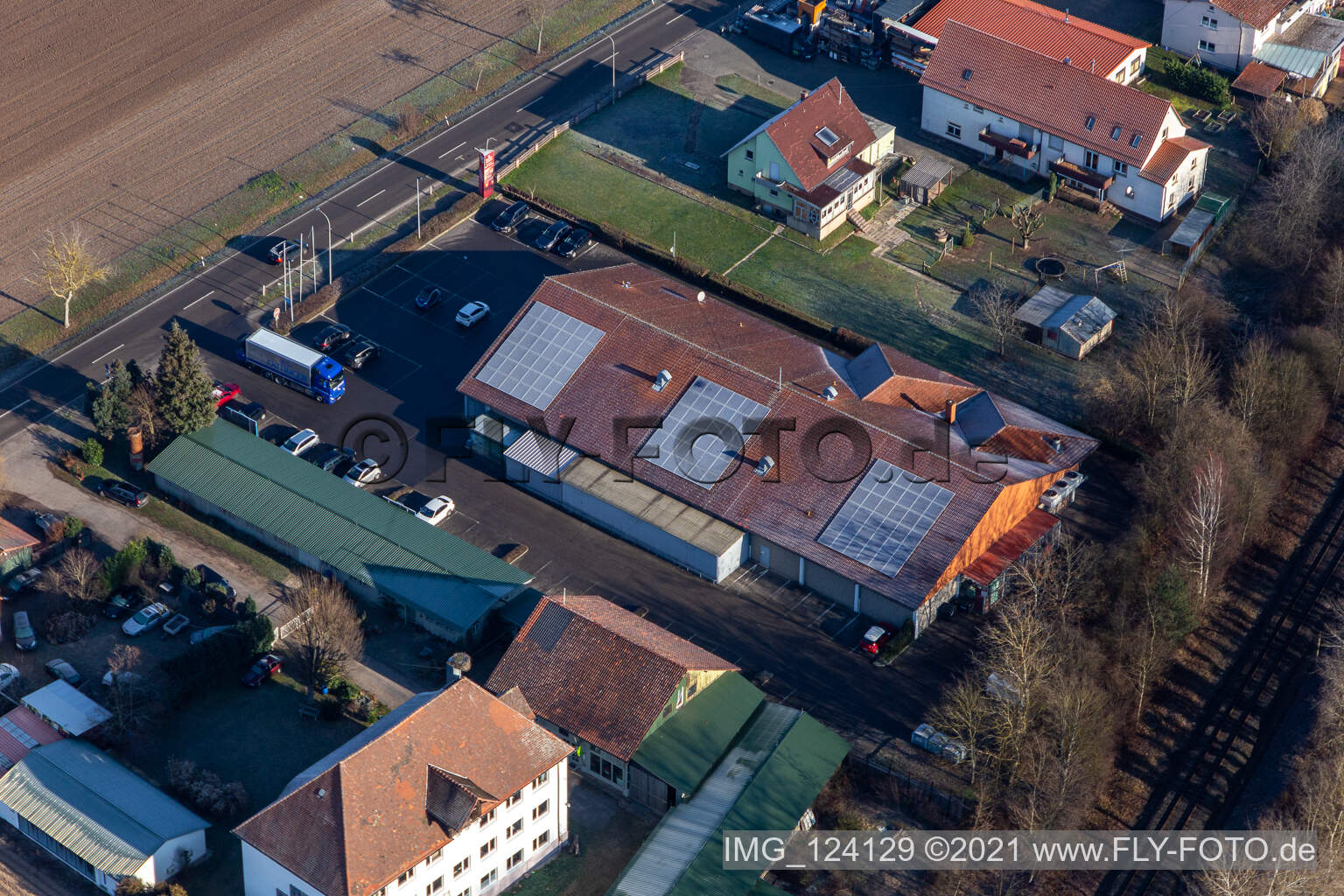 Aerial photograpy of Wasgau fresh market in Steinfeld in the state Rhineland-Palatinate, Germany
