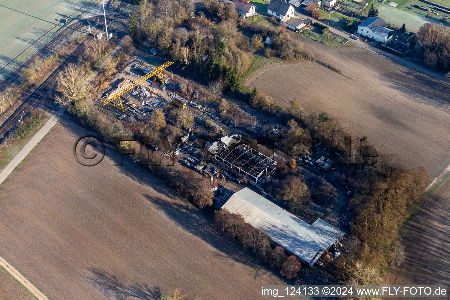 Burned down hall in the district Schaidt in Wörth am Rhein in the state Rhineland-Palatinate, Germany