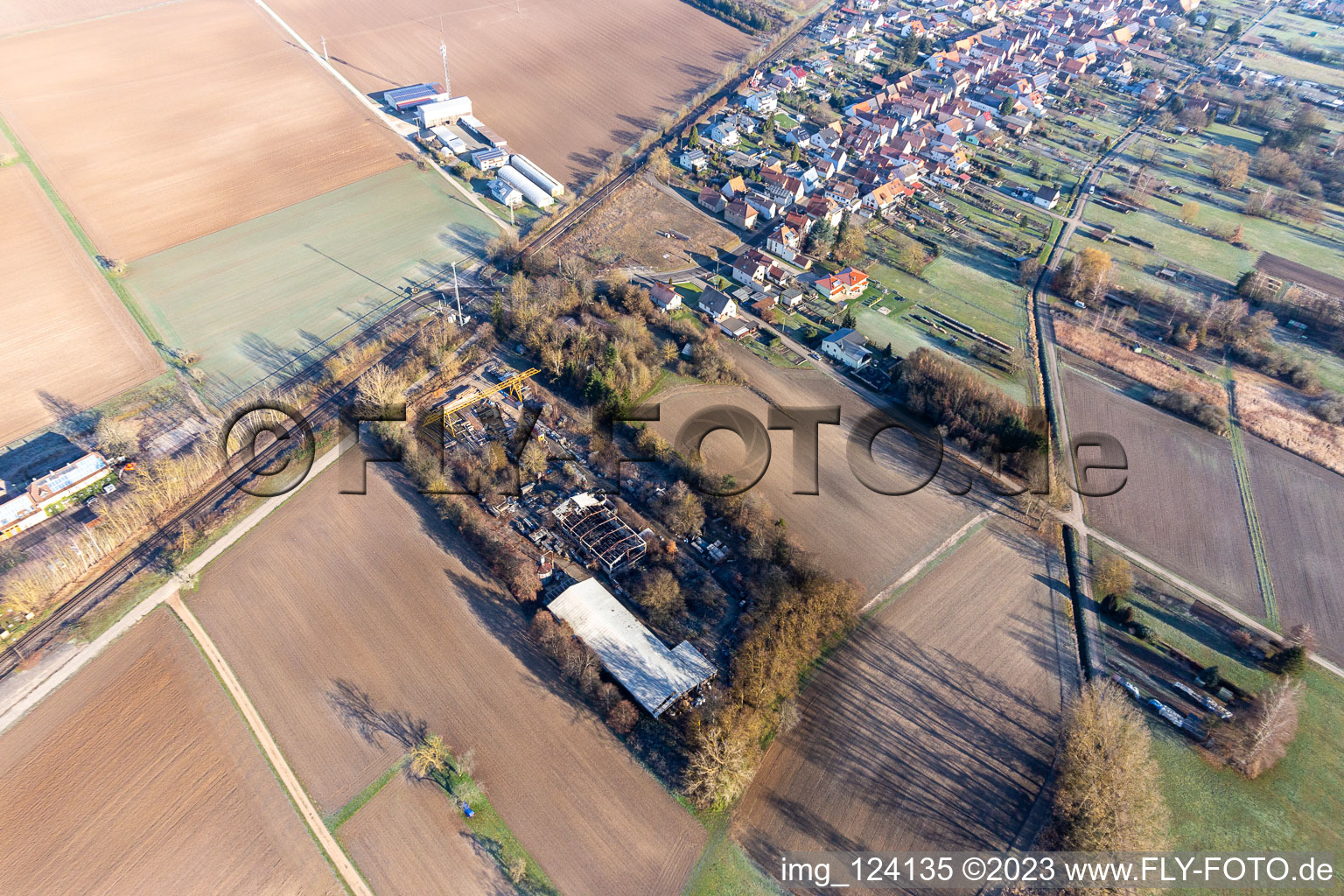 Aerial photograpy of Burned down hall in the district Schaidt in Wörth am Rhein in the state Rhineland-Palatinate, Germany