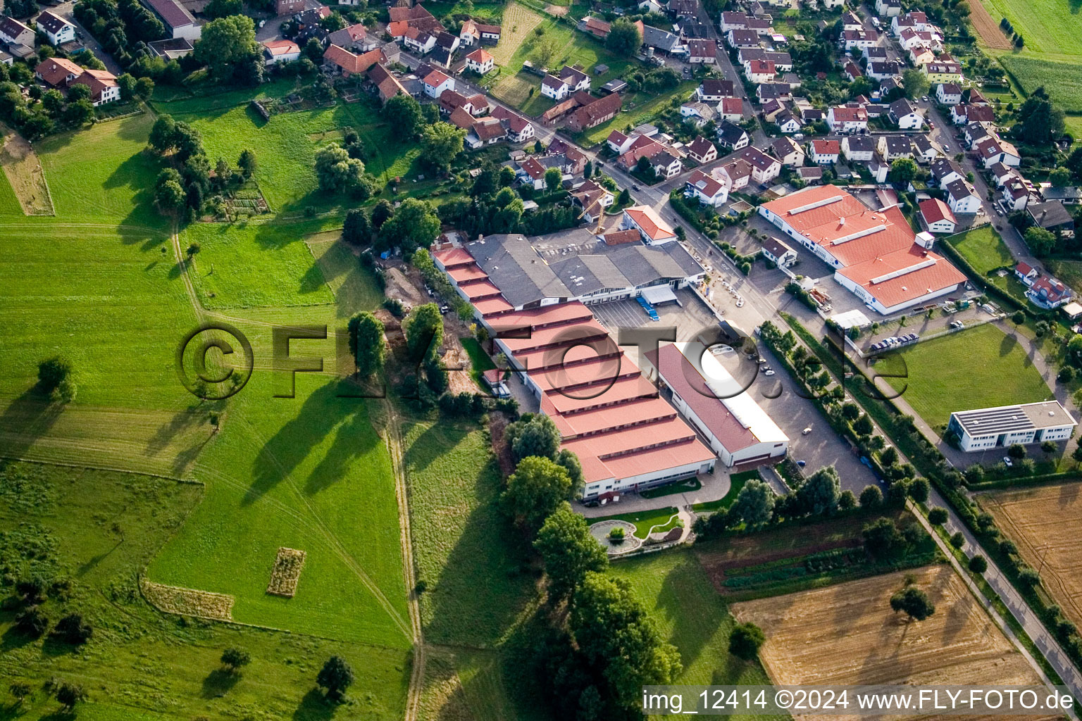 Drone recording of Vogelsitze GmbH, Kleinsteinbacherstrasse 44 in the district Stupferich in Karlsruhe in the state Baden-Wuerttemberg, Germany