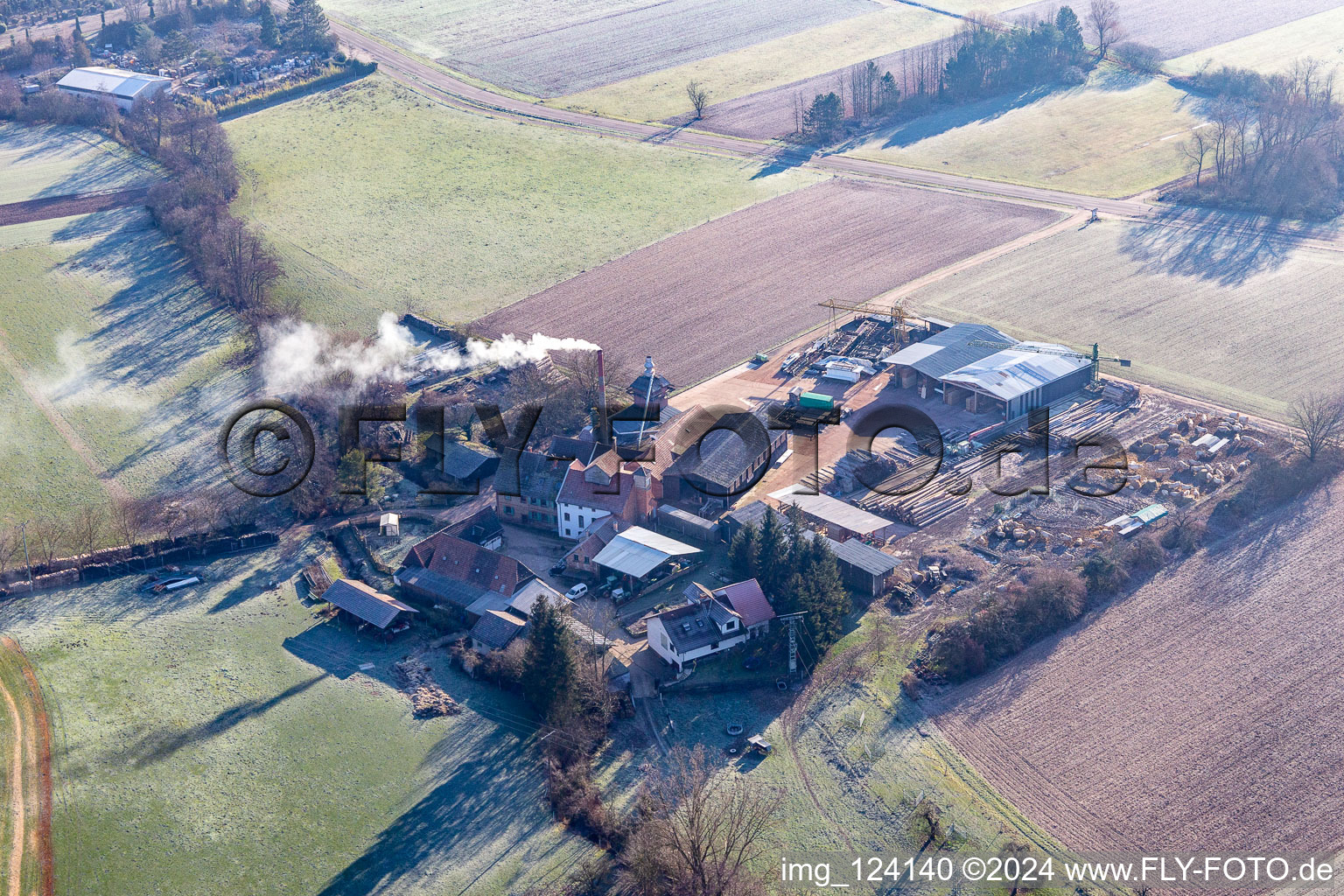 Orth woodworks with burnt down hall in the district Schaidt in Wörth am Rhein in the state Rhineland-Palatinate, Germany