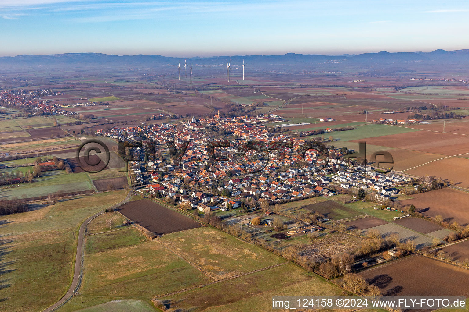 Minfeld in the state Rhineland-Palatinate, Germany seen from a drone