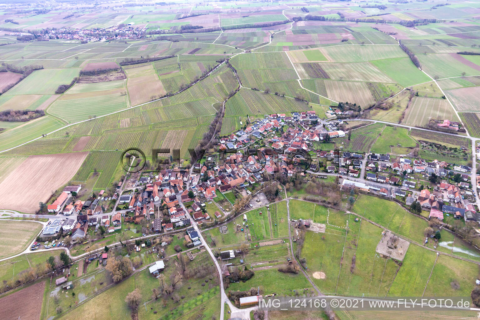 Oberhausen in the state Rhineland-Palatinate, Germany seen from a drone