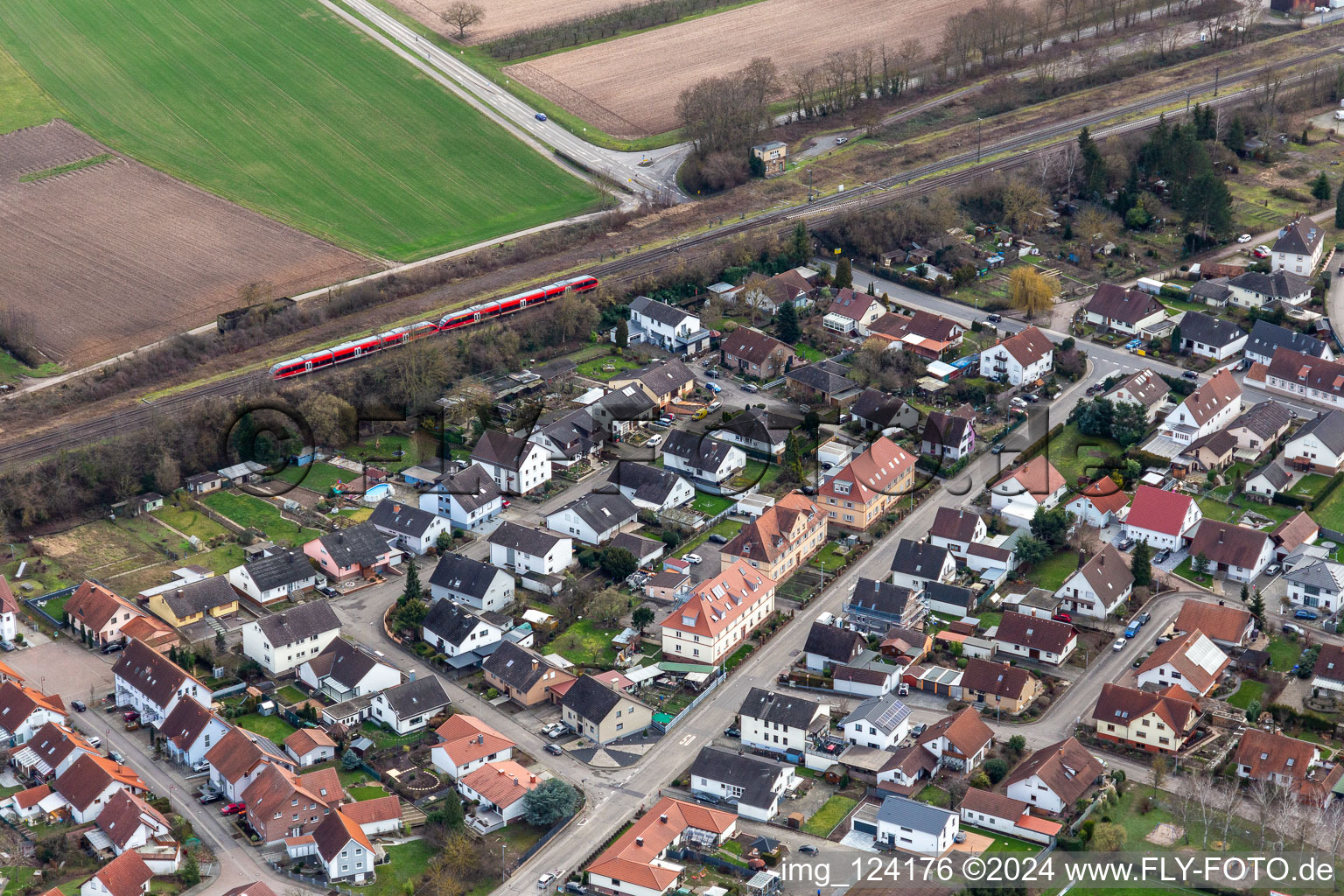 In the rose garden in Winden in the state Rhineland-Palatinate, Germany from the plane