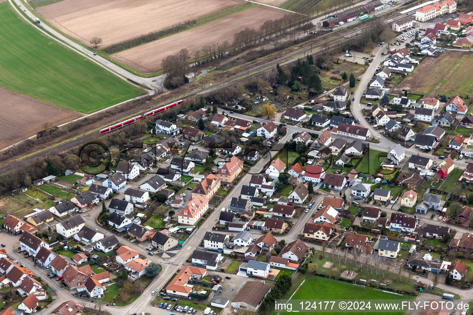 Bird's eye view of In the rose garden in Winden in the state Rhineland-Palatinate, Germany