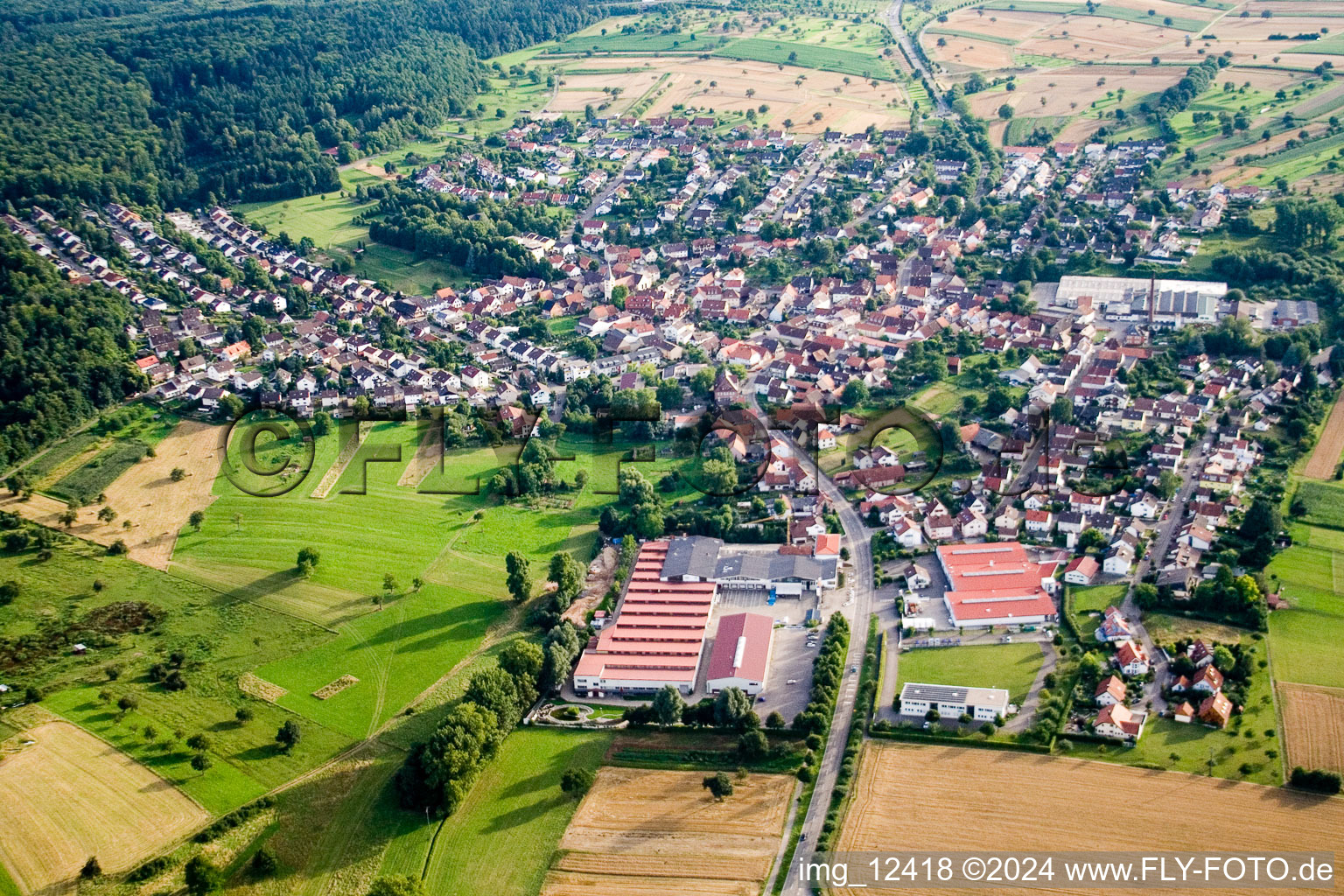 Aerial view of District Stupferich in Karlsruhe in the state Baden-Wuerttemberg, Germany