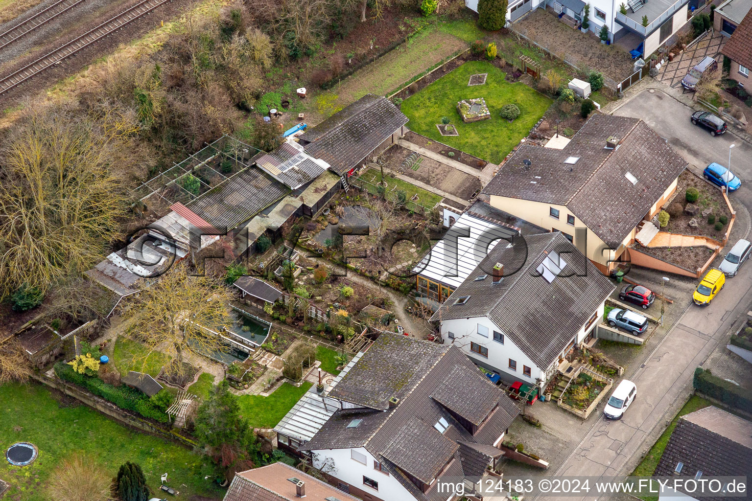 In the rose garden in Winden in the state Rhineland-Palatinate, Germany from a drone