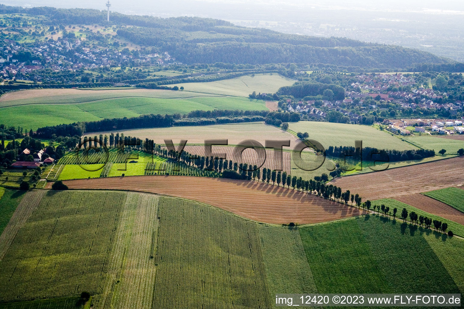 Aerial view of Thomashof in the district Stupferich in Karlsruhe in the state Baden-Wuerttemberg, Germany