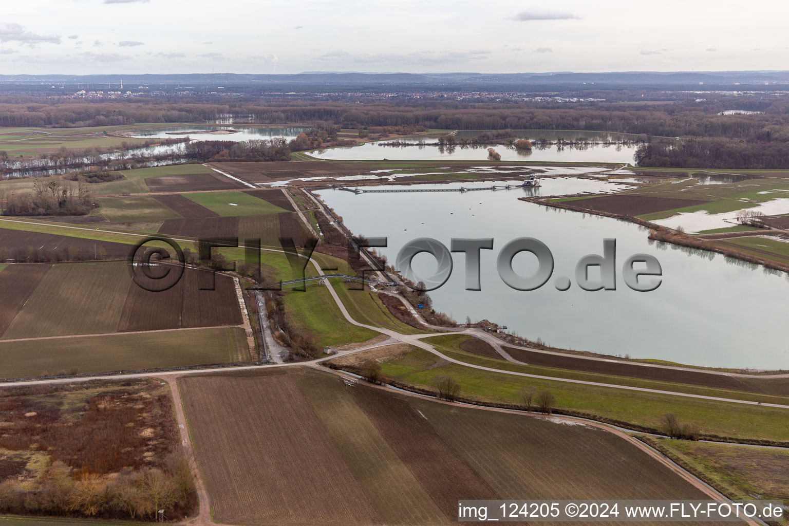 Flooded Old Rhine / Polder Neupotz in Rheinzabern in the state Rhineland-Palatinate, Germany