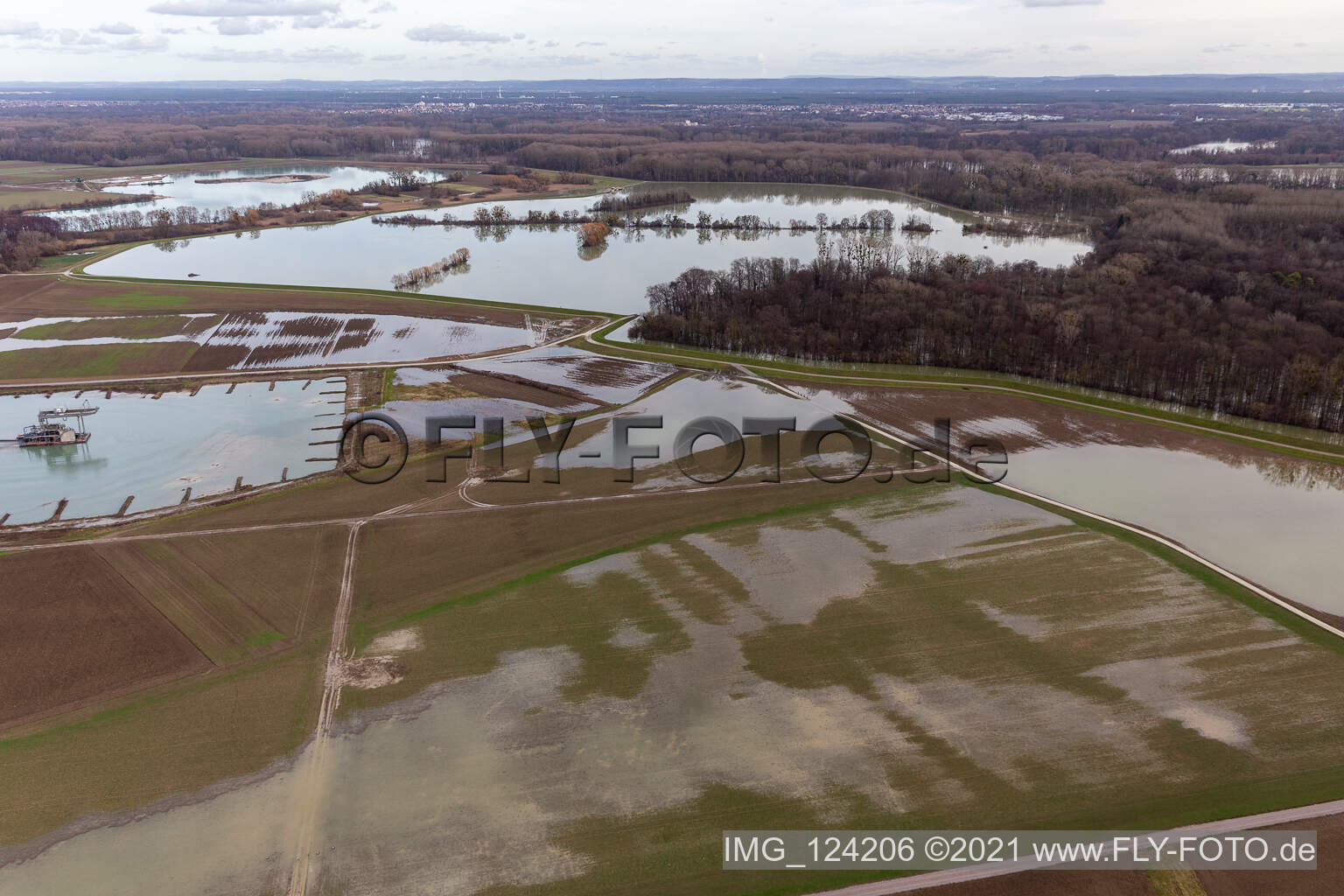 Flooded Old Rhine / Polder Neupotz in Jockgrim in the state Rhineland-Palatinate, Germany