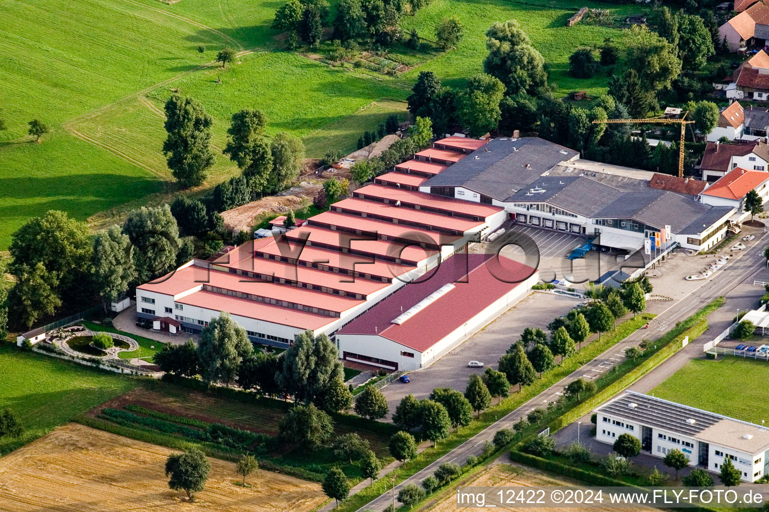 Building and production halls on the premises of Vogelsitze GmbH in Stupferich in the state Baden-Wurttemberg, Germany