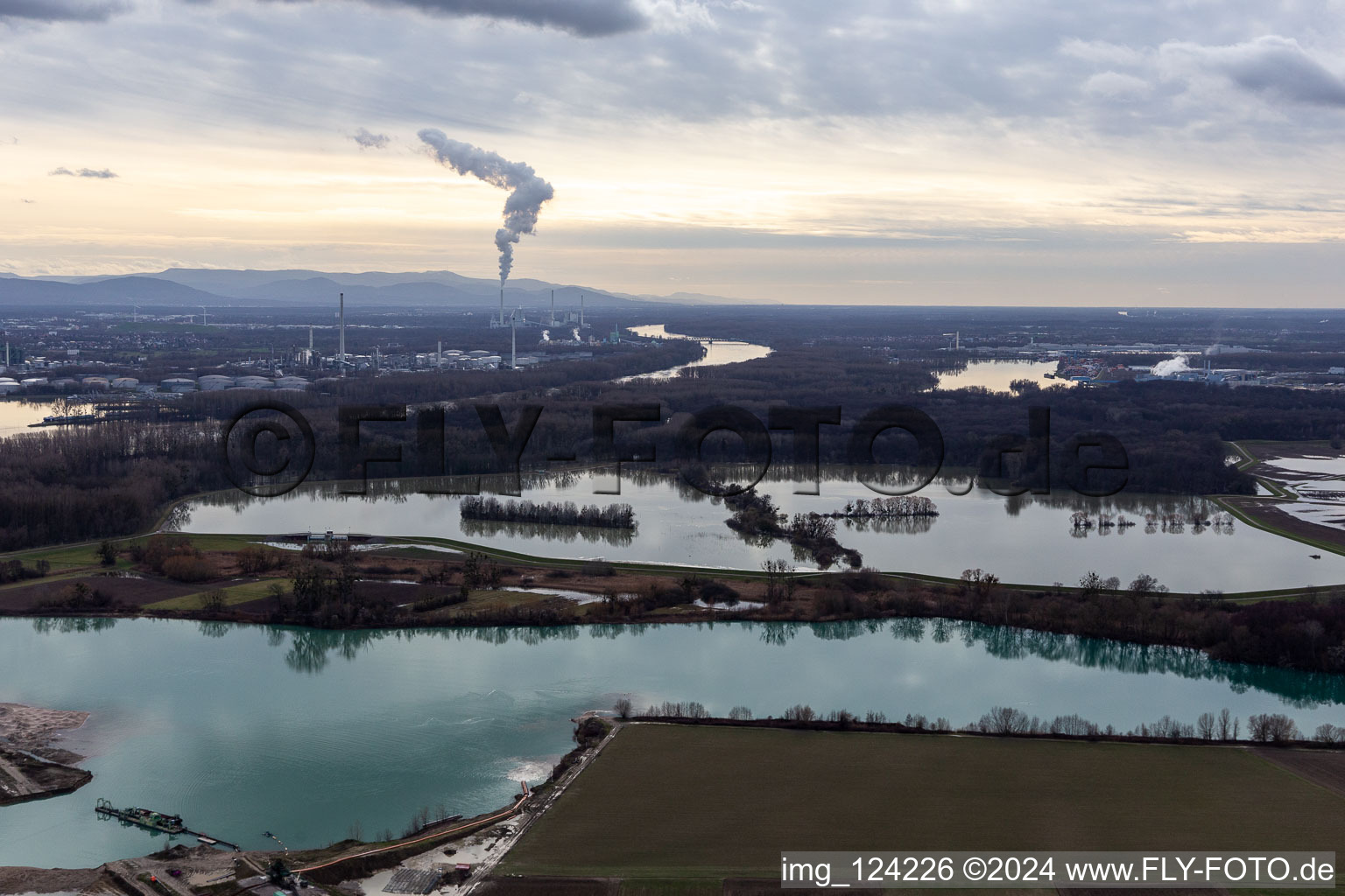 Flooded Old Rhine / Polder Neupotz in Neupotz in the state Rhineland-Palatinate, Germany