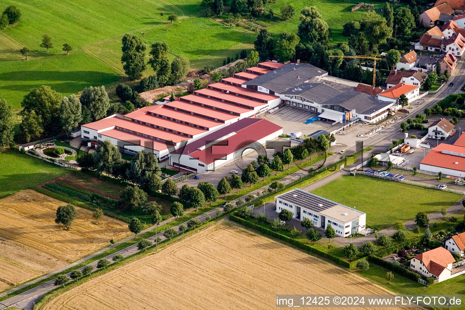 Vogelsitze GmbH, Kleinsteinbacherstrasse 44 in the district Stupferich in Karlsruhe in the state Baden-Wuerttemberg, Germany seen from a drone