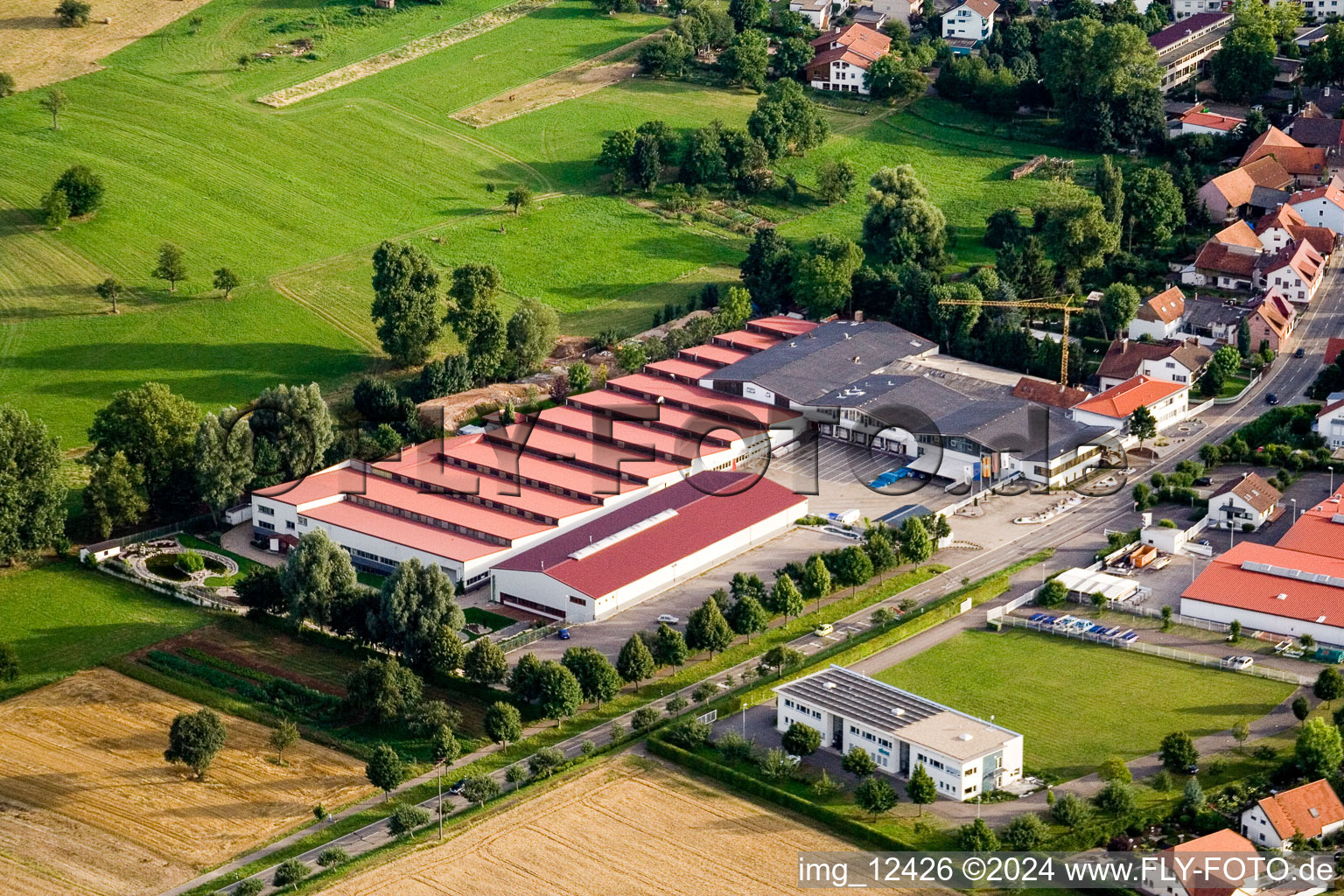 Aerial view of Vogelsitze GmbH, Kleinsteinbacherstrasse 44 in the district Stupferich in Karlsruhe in the state Baden-Wuerttemberg, Germany