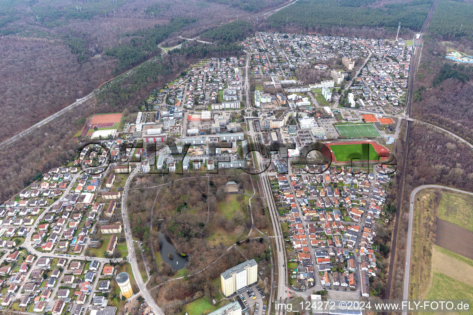 Aerial photograpy of Dorschberg with the Wörther Bürgerpark in Wörth am Rhein in the state Rhineland-Palatinate, Germany