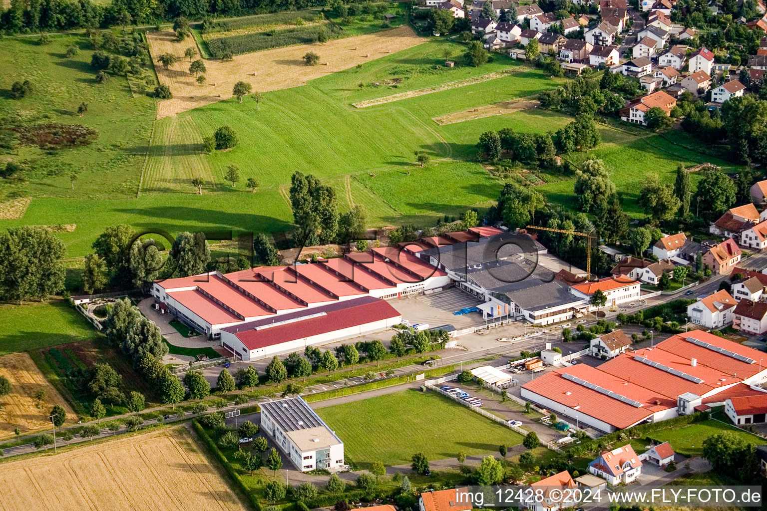 Oblique view of Vogelsitze GmbH, Kleinsteinbacherstrasse 44 in the district Stupferich in Karlsruhe in the state Baden-Wuerttemberg, Germany