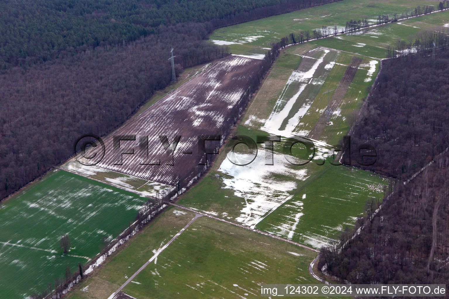 Otterbach lowlands during flooding in Kandel in the state Rhineland-Palatinate, Germany