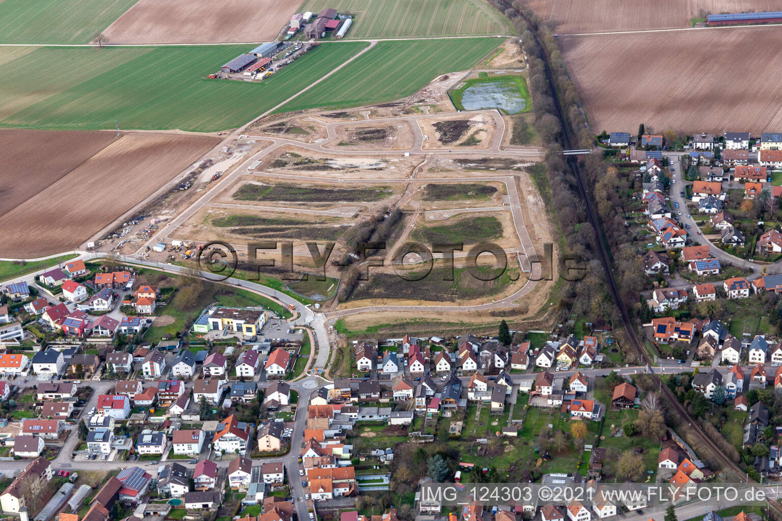 Oblique view of Construction area K2 in Kandel in the state Rhineland-Palatinate, Germany