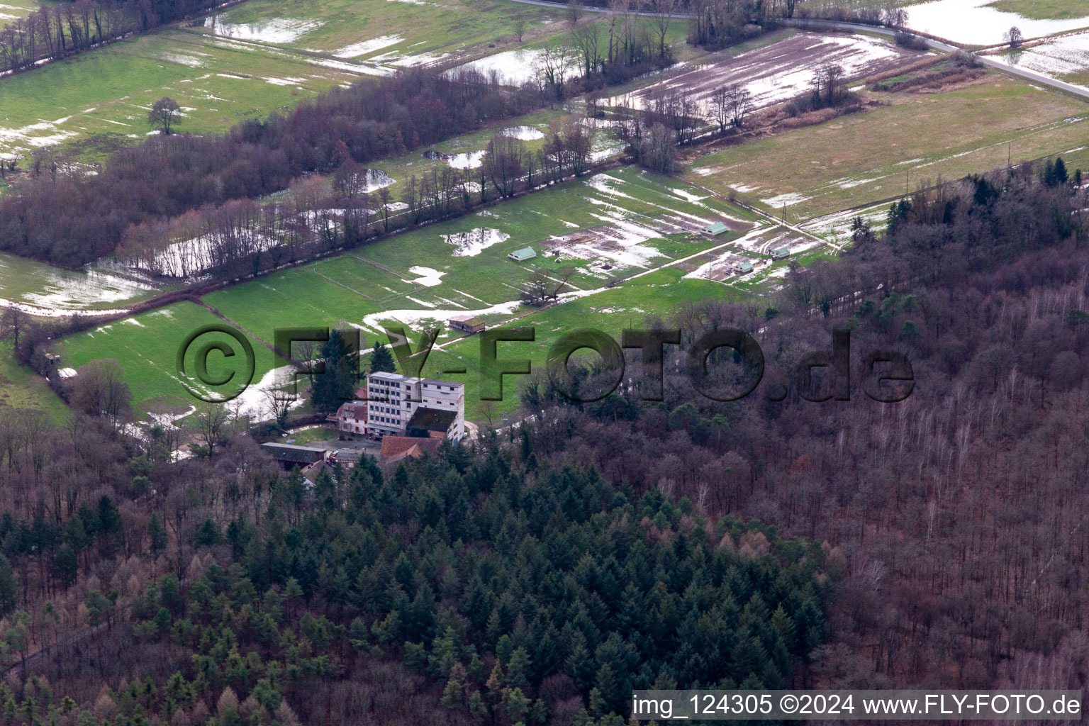 Otterbach lowlands during flooding near the Hardtmühle in Minfeld in the state Rhineland-Palatinate, Germany