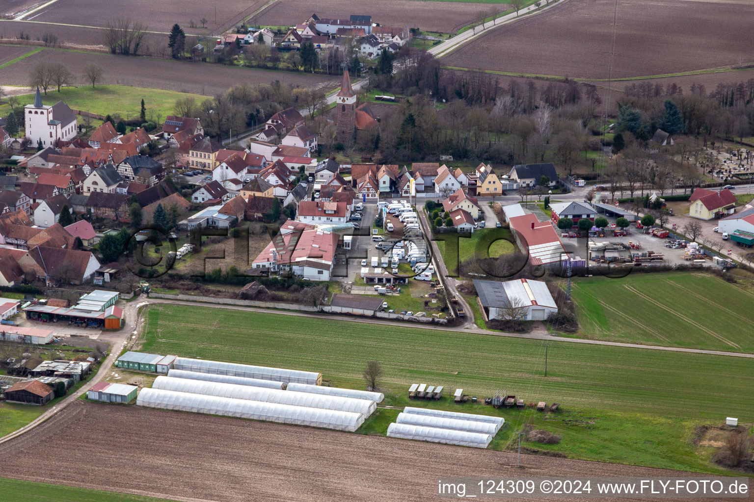 Aerial photograpy of Car dealership Frey in Minfeld in the state Rhineland-Palatinate, Germany