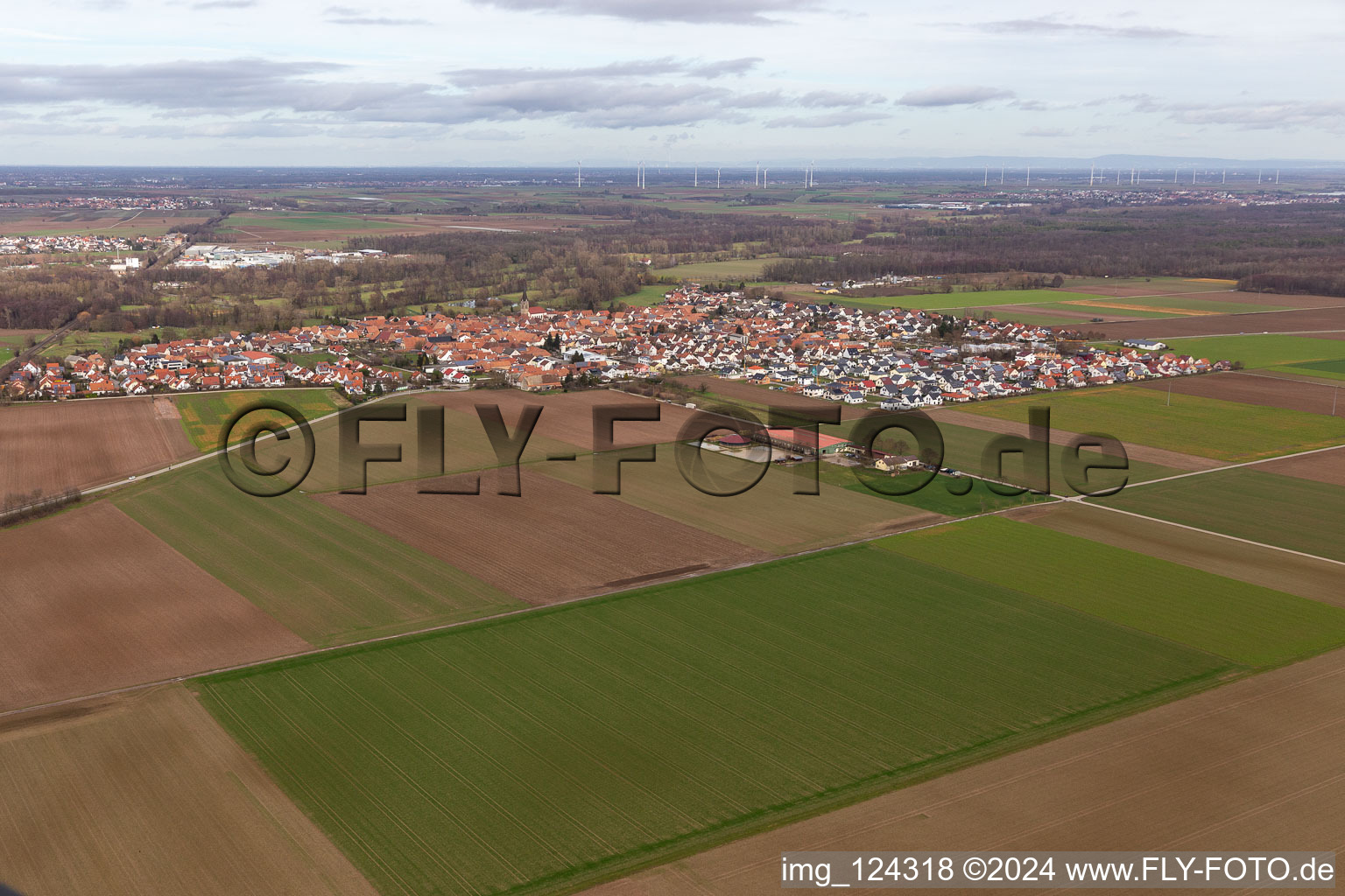 Bird's eye view of Steinweiler in the state Rhineland-Palatinate, Germany