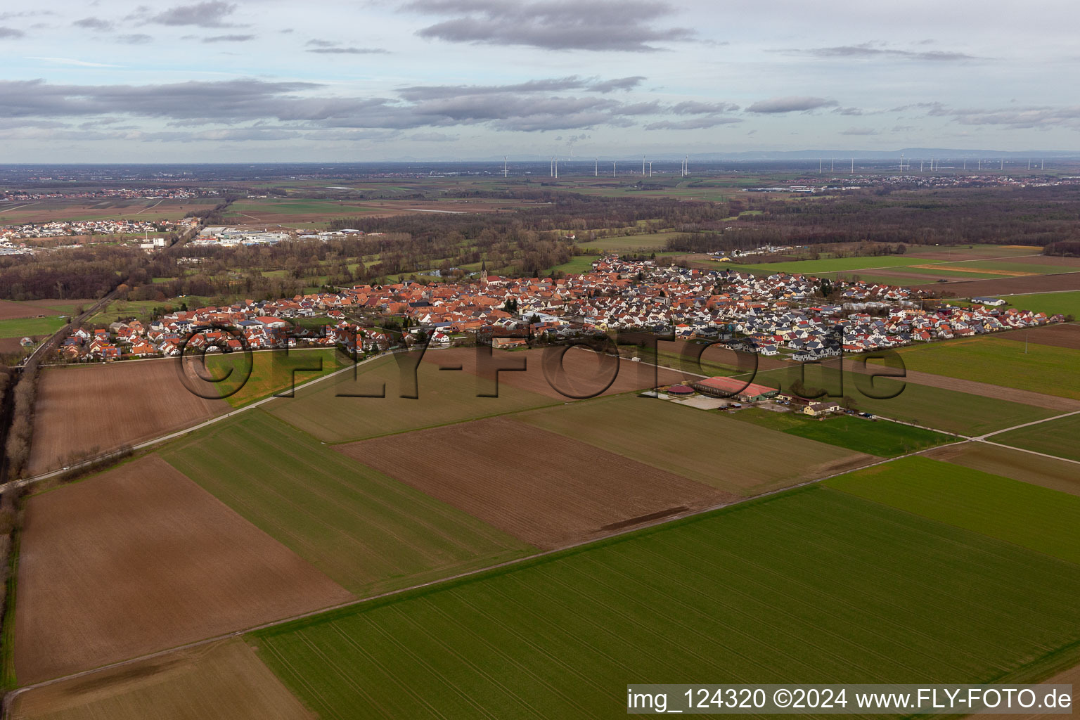 Steinweiler in the state Rhineland-Palatinate, Germany viewn from the air