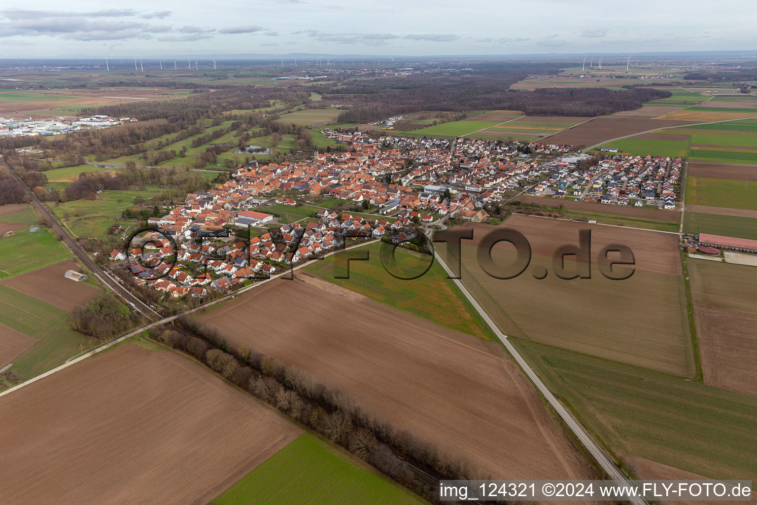 Drone recording of Steinweiler in the state Rhineland-Palatinate, Germany