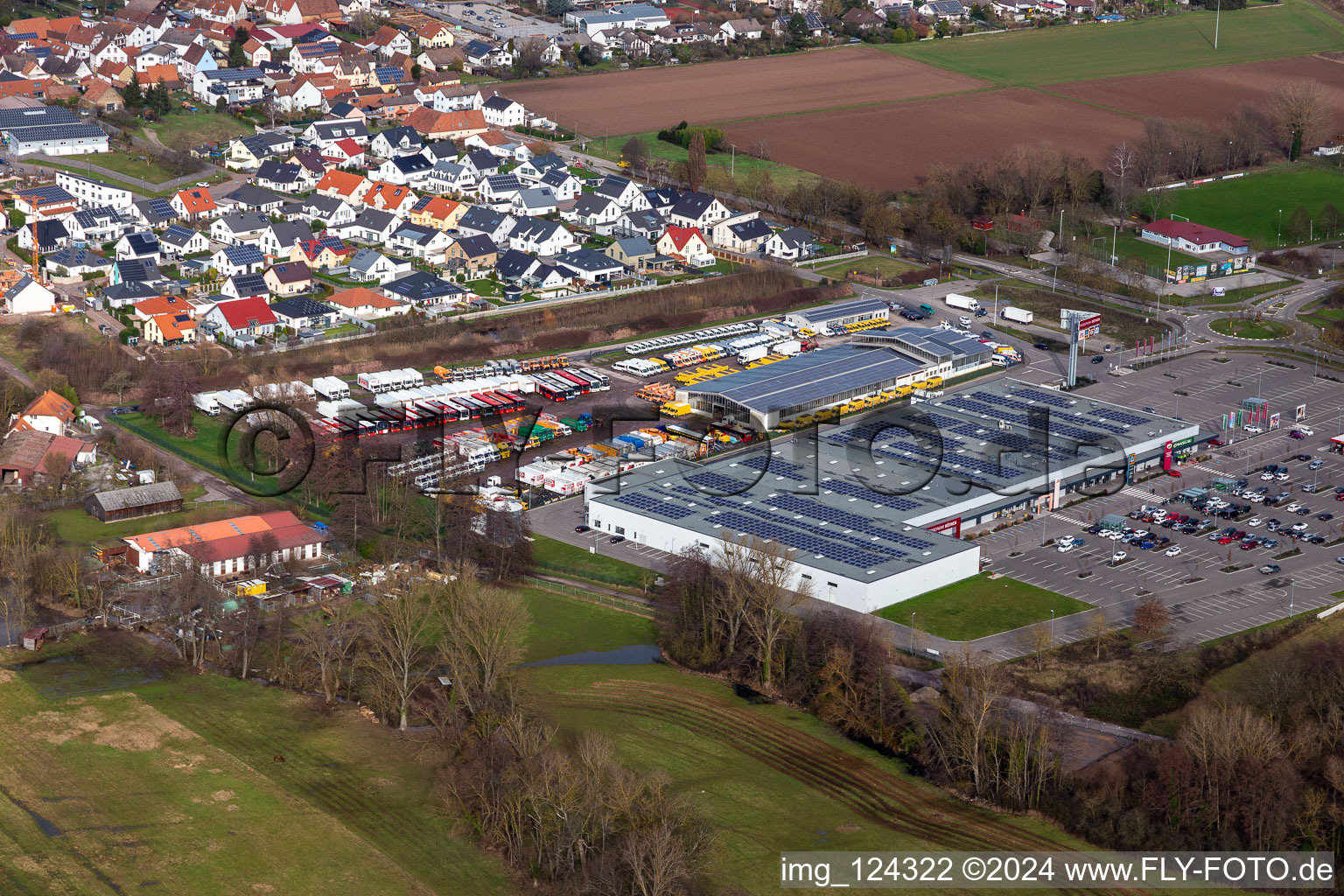 Oblique view of Röther Fashion Park in Rohrbach in the state Rhineland-Palatinate, Germany