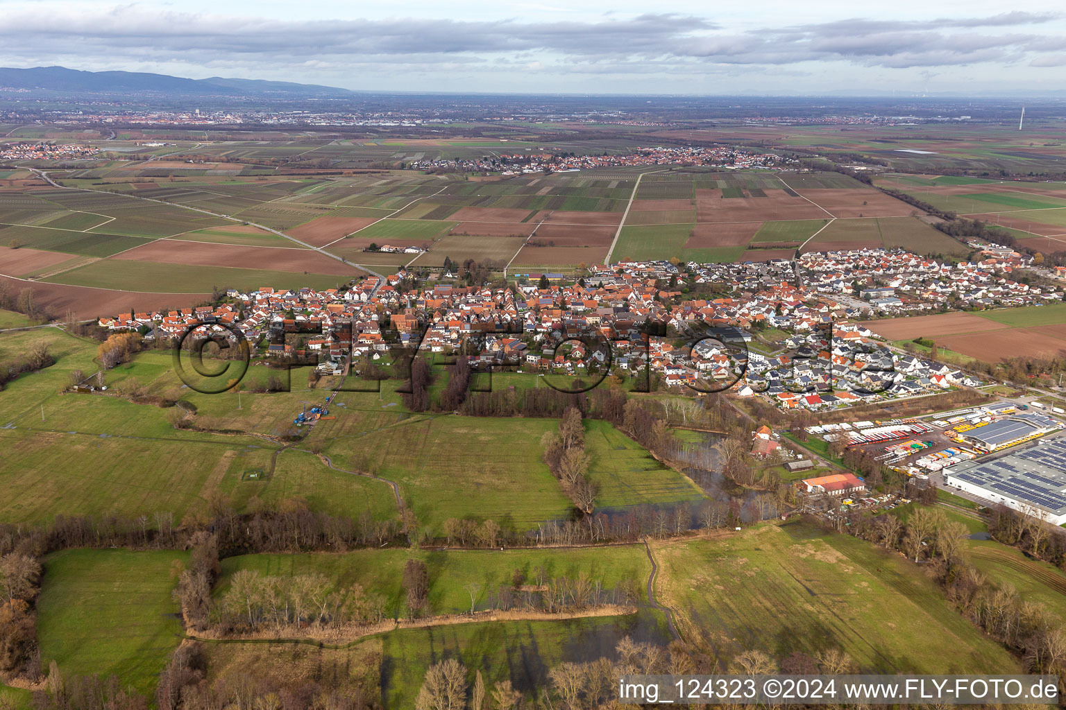 Drone recording of Rohrbach in the state Rhineland-Palatinate, Germany