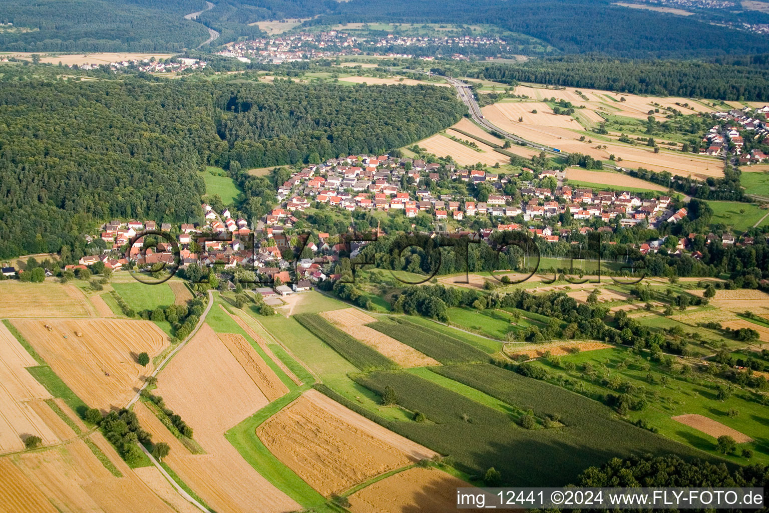 Mittelmutschelbach from the northwest in the district Untermutschelbach in Karlsbad in the state Baden-Wuerttemberg, Germany