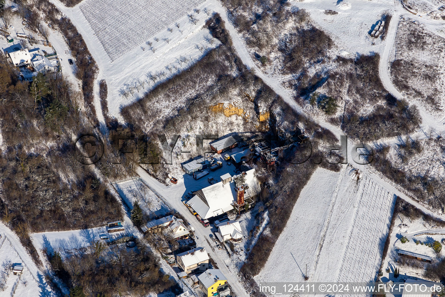 Aerial view of Winter aerial view in the snow in the district Gleishorbach in Gleiszellen-Gleishorbach in the state Rhineland-Palatinate, Germany