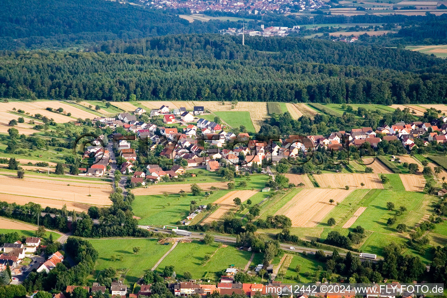 Obermutschelbach from the northwest in the district Untermutschelbach in Karlsbad in the state Baden-Wuerttemberg, Germany