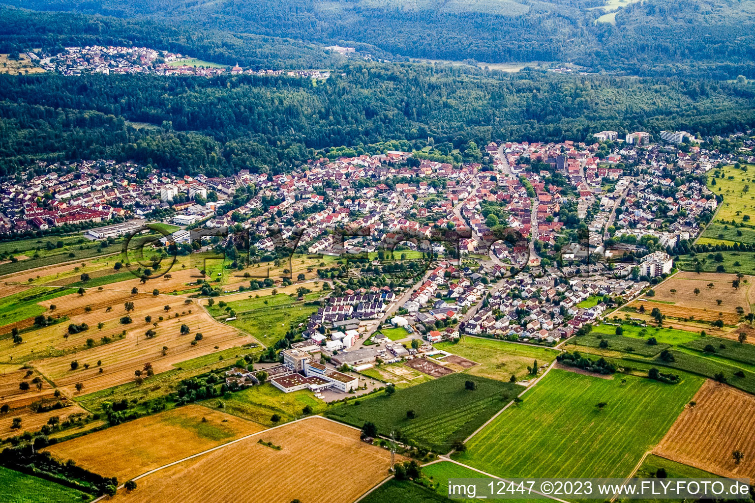 From the east in the district Reichenbach in Waldbronn in the state Baden-Wuerttemberg, Germany