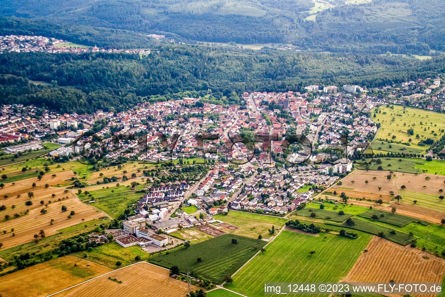 Aerial view of From the east in the district Reichenbach in Waldbronn in the state Baden-Wuerttemberg, Germany