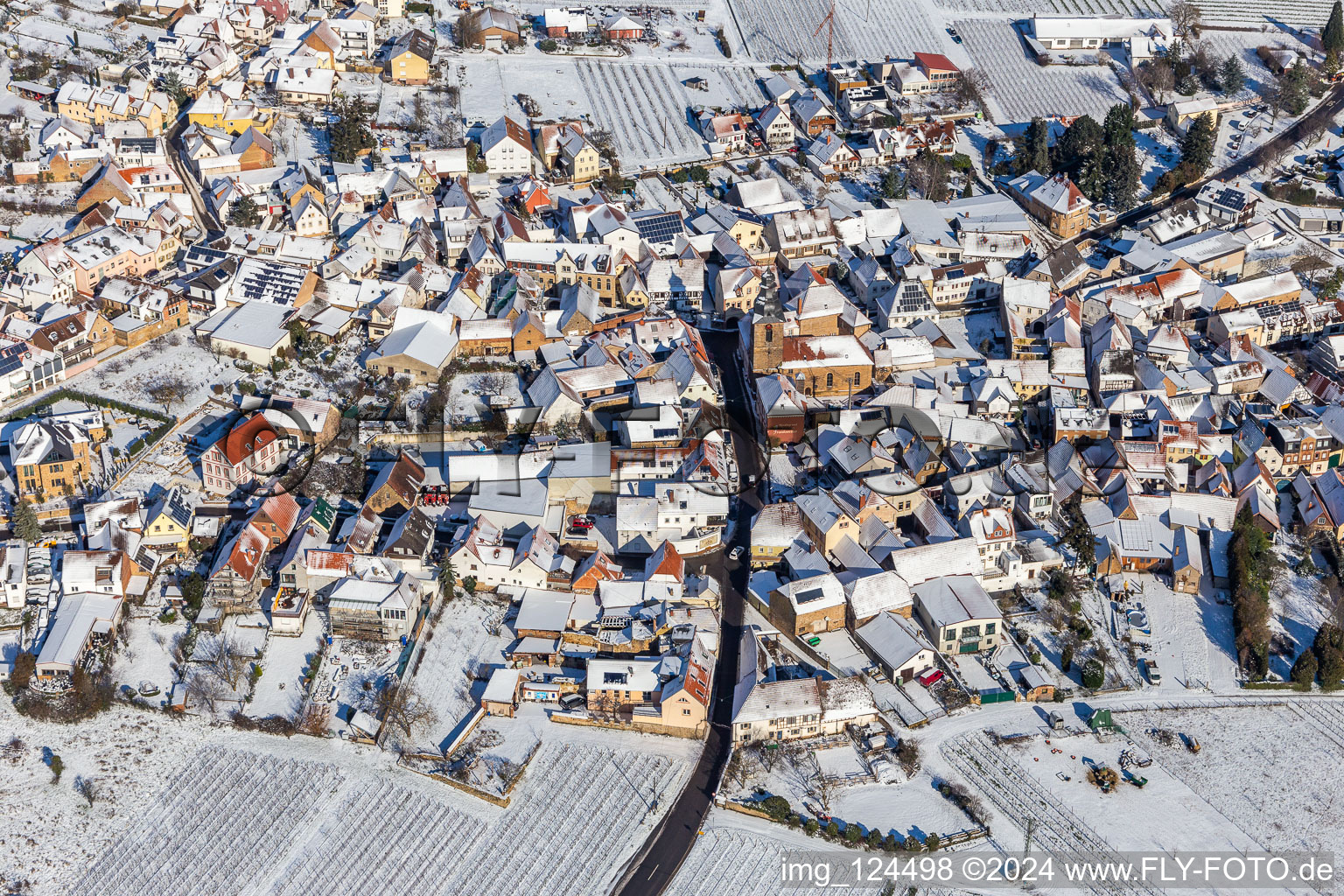 Aerial view of Winter aerial view in the snow in Frankweiler in the state Rhineland-Palatinate, Germany