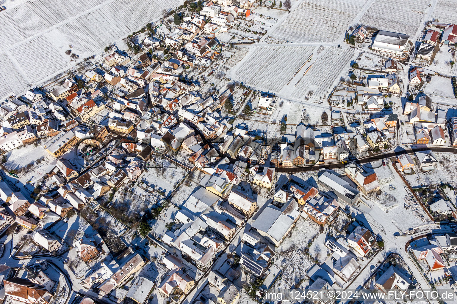 Aerial view of Winter aerial view in the snow in the district Weyher in Weyher in der Pfalz in the state Rhineland-Palatinate, Germany