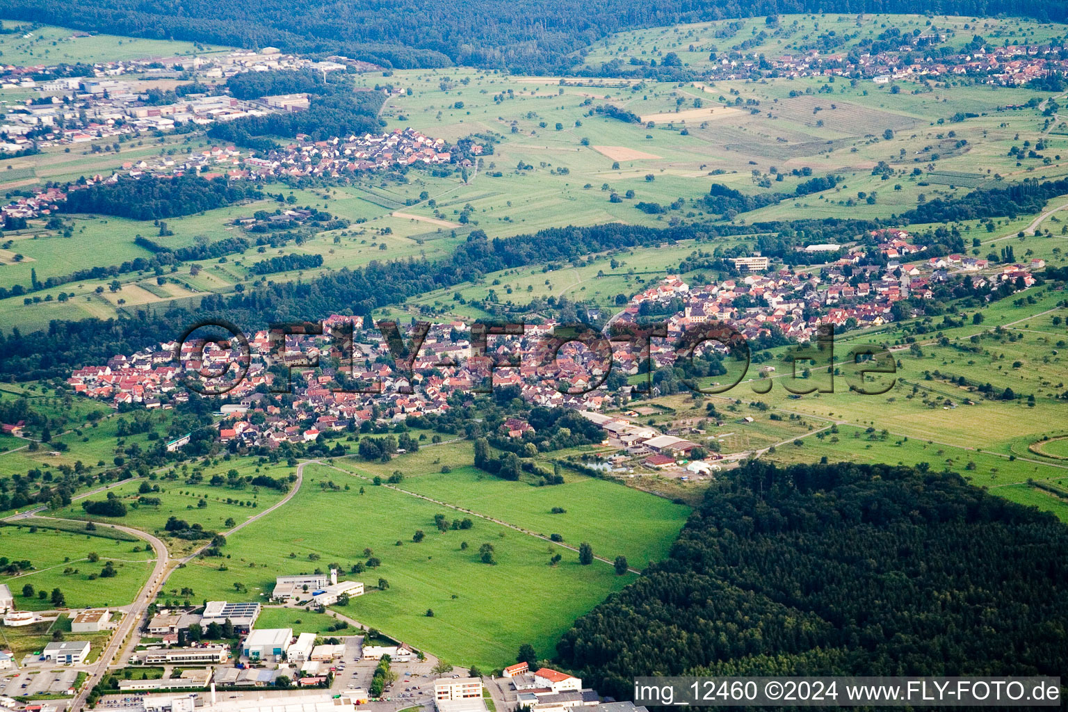 Aerial view of From the north in the district Ittersbach in Karlsbad in the state Baden-Wuerttemberg, Germany