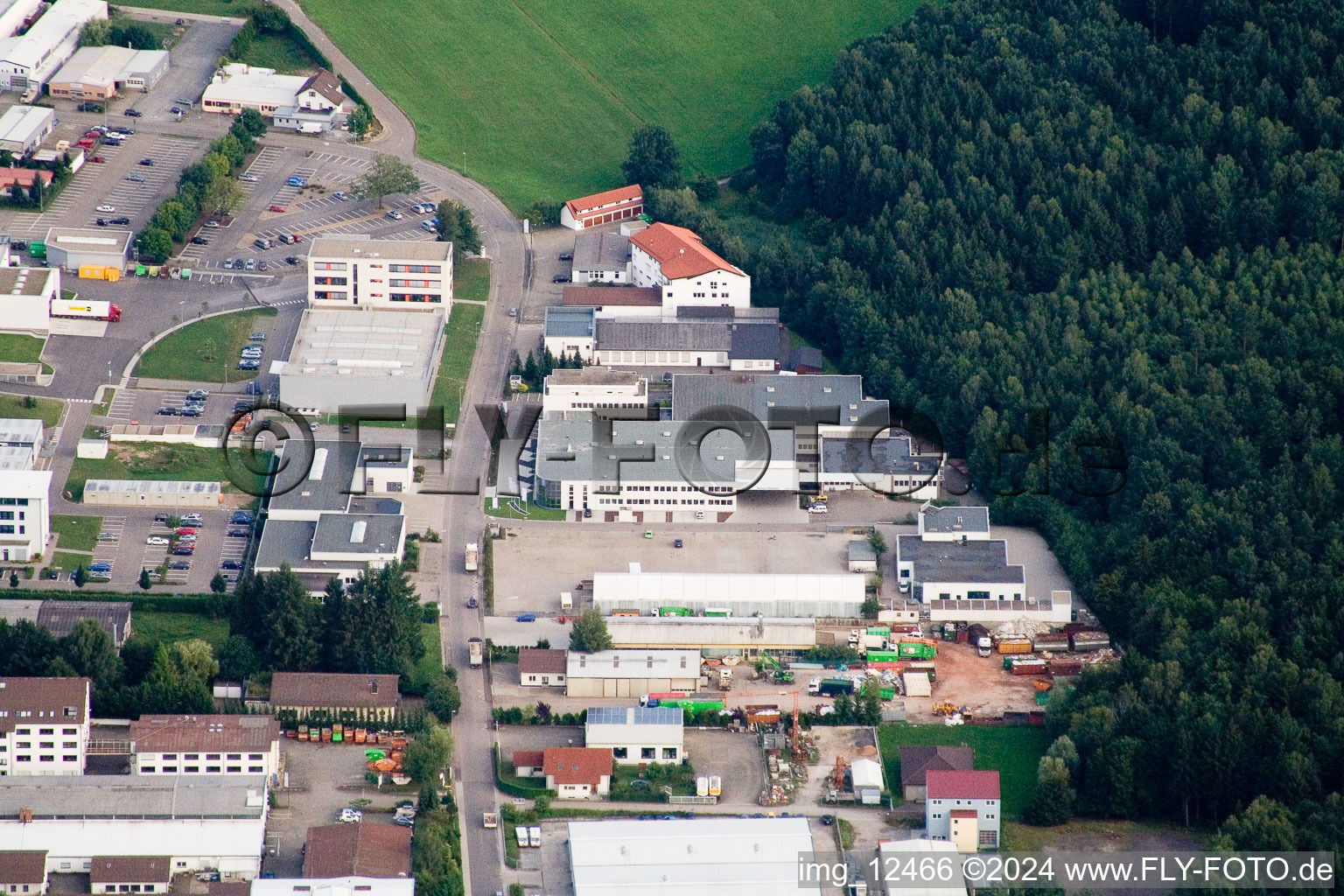 Ittersbach, industrial area in the district Im Stockmädle in Karlsbad in the state Baden-Wuerttemberg, Germany from above