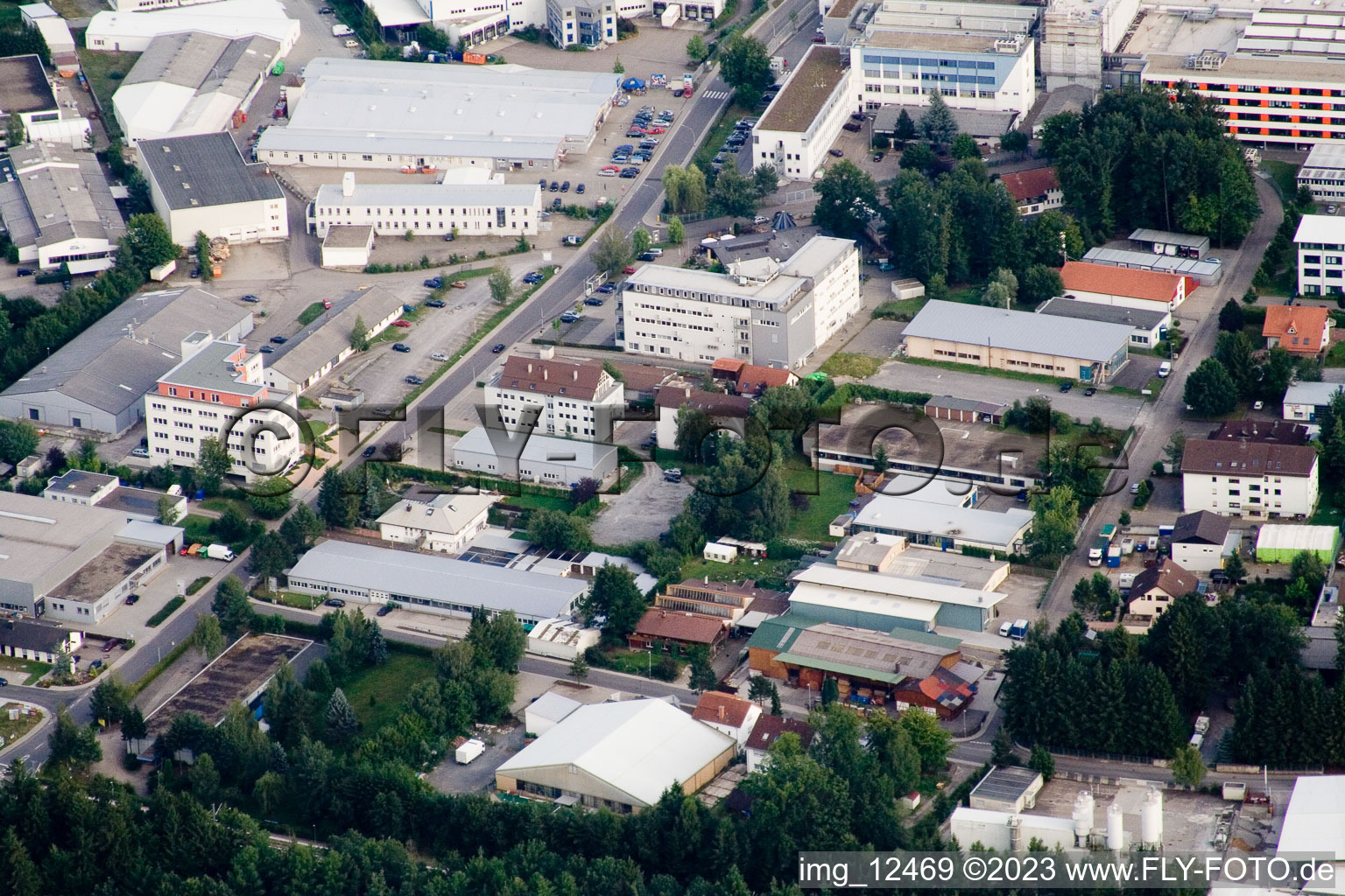 Ittersbach, industrial area in the district Im Stockmädle in Karlsbad in the state Baden-Wuerttemberg, Germany seen from above