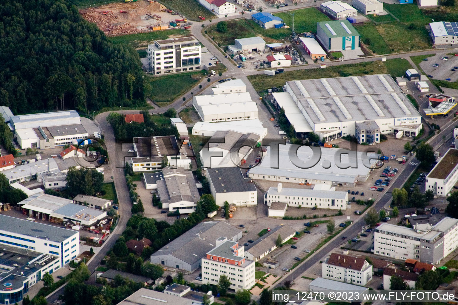 Ittersbach, industrial area in the district Im Stockmädle in Karlsbad in the state Baden-Wuerttemberg, Germany from the plane
