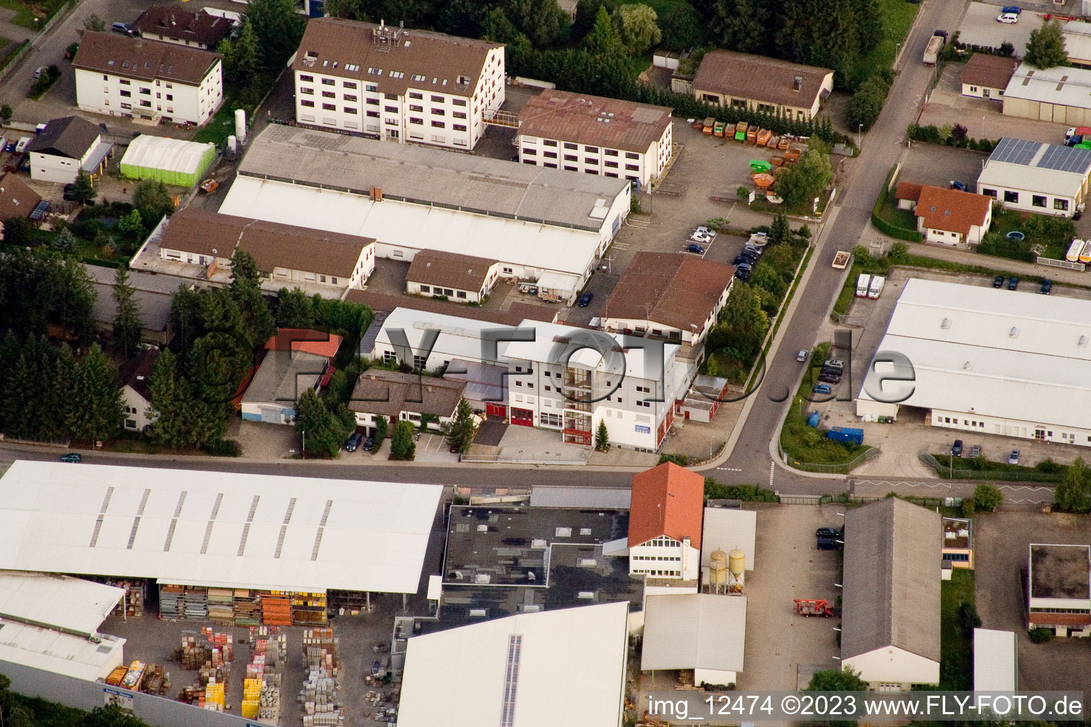 Ittersbach, industrial area in the district Im Stockmädle in Karlsbad in the state Baden-Wuerttemberg, Germany viewn from the air